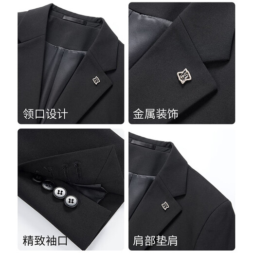 ROMON suit + vest + trousers suit suit men's business suit men's professional formal jacket black XL