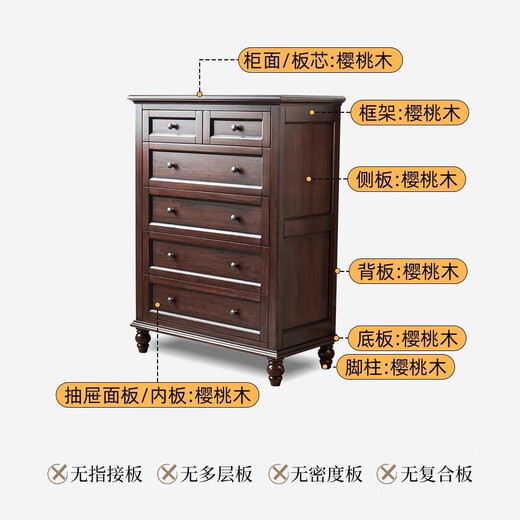 一具一家美式斗柜全实木樱桃木客厅靠墙床尾卧室收纳储物六抽屉立柜 胡桃色六斗柜（880*450*1190）