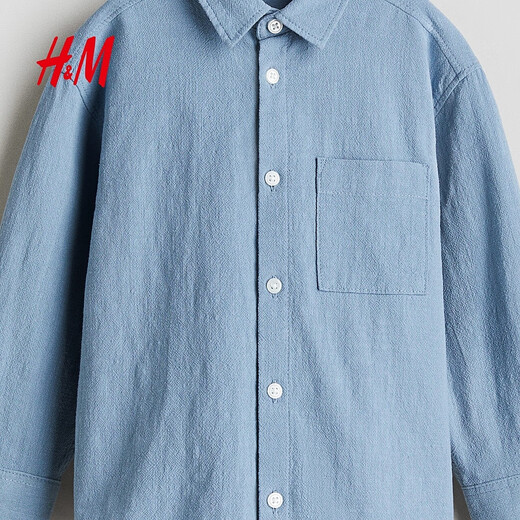 H&M children's clothing children's boys' shirt spring handsome loose fit textured cotton shirt 1289753 blue 110 60 (4-5Y)
