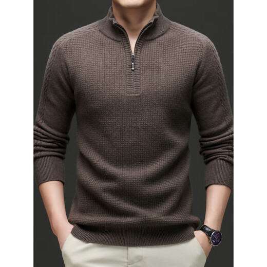 
NOSSKISS pure wool sweater men's Korean style thickened stand collar sweater autumn and winter waffle half-tight sweatshirt Comet brown color L 175 [suitable for 135-150Jin [Jin equals 0.5 kg]]
