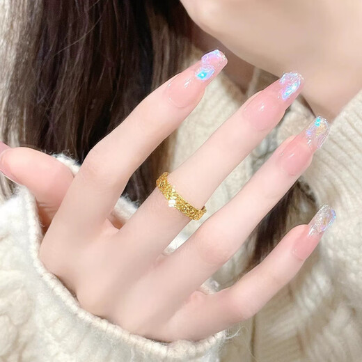 OINE gold-wrapped silver 999 pure gold broken ice gold ring female ring male and female couple ring gift for girlfriend No. 8