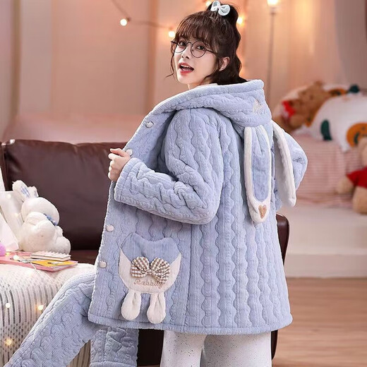 COMIC SOUL湖南省冬季省服 湖南省服珊瑚绒铺棉睡衣女冬季三层加厚中年女士 LXJ17 6624杏色【加绒加厚】 M 80-100