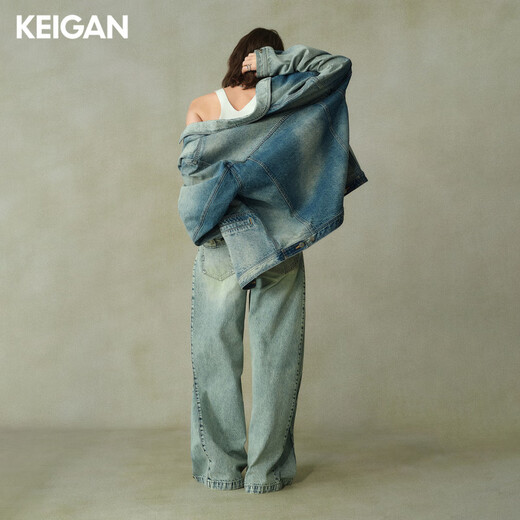 Keigan/reputación abierta actualizada europea importada de piedra pesada molino arco iris lavado de hojas plisas plisadas de mezclilla fábrica de piedra cerámica azul m 36