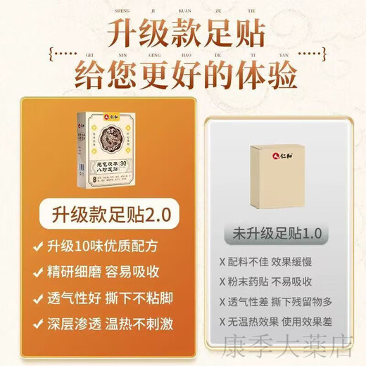 Renhe Yuanqi Poria Poria acht Schätze Fuß Patch 30 Patch für Männer und Frauen Universal Sohle Patch Kräuterfußfleck zum Entfernen von nasser SN4884 2 Boxen 60 Patches insgesamt