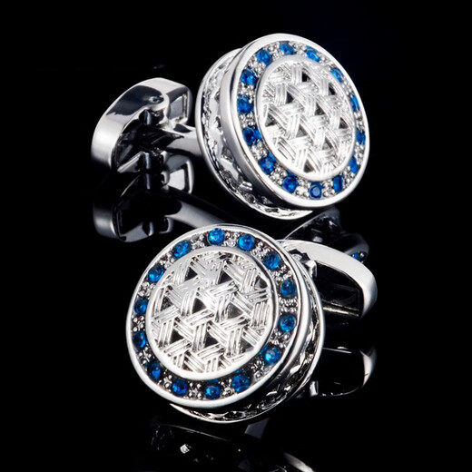 NOSSKISS欧式复古袖扣优雅绅士袖钉钢色镶蓝钻男法式衬衫袖口生日礼物送礼 玫瑰金色 φ20mm