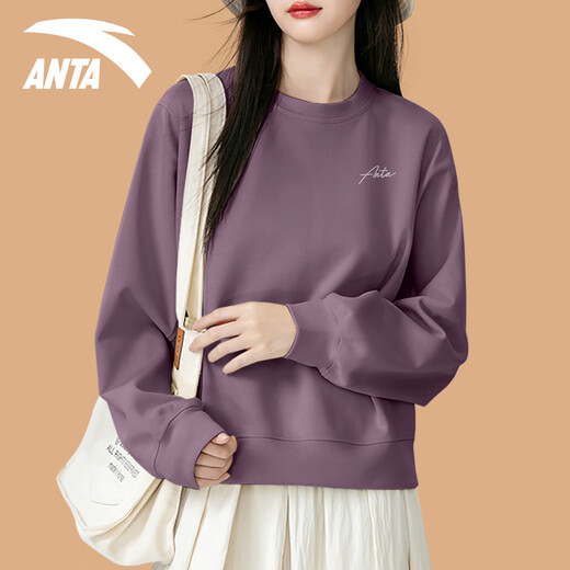Anta Sweatshirt for Women 2025 Autumn New Loose Slim Round Neckless Sangeve Long Sleeve Top Camiseta de base pequeña 7706-January Moon Shadow M 160