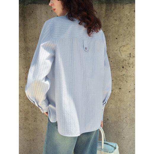 ELLE French pure cotton striped shirt for women 2025 autumn new design sense commuter casual windbreaker shirt striped L