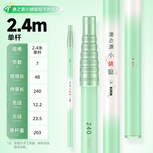 Fishing source, small dragonfly net copying, full set of fishing net, pocket copying pole, fishing net, short section, portable carbon copying net, telescopic copying net, 2.4 meters short section copying net, portable and not cumbersome, single pole