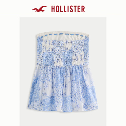 HOLLISTER25 Autumn French Y2K Sweet Off-Shoulder Babydoll Top Women's Top 340-5180 Blue Print L (165/100A)