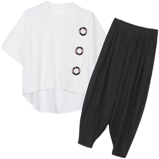 Mengsentu Summer Gran tamaño de mujer Fat Sister más grasa más pantalones casuales grandes MM MM Harem Set 2025 Spring and Summer Nuevo estilo negro <9928> M <sugerido 80-100>