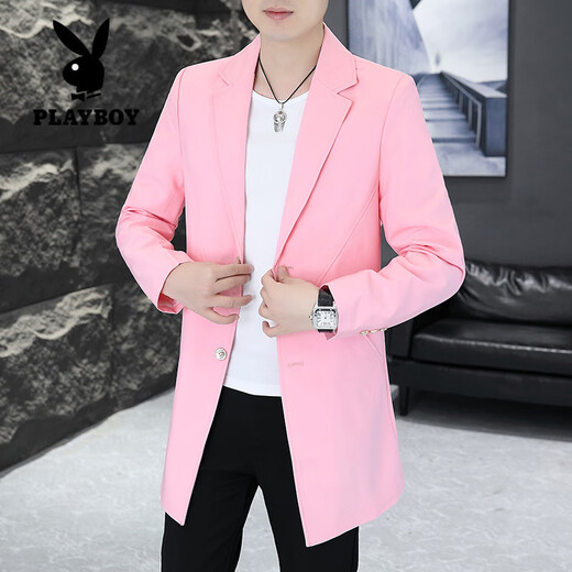 Playboy (PLAYBOY) mid-length suit men's Korean version slim fit spring and autumn trendy handsome pink small suit thin windbreaker jacket pink M 100Jin Jin equal to 0.5 kg or less