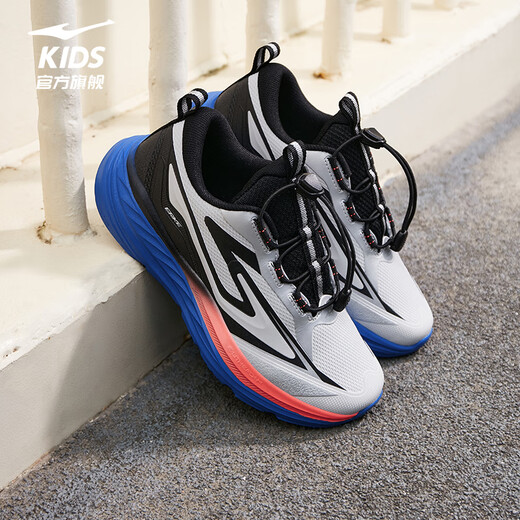 鸿星尔克（ERKE）童鞋男女童抽绳运动鞋儿童缓震跑鞋云雾灰/正黑37