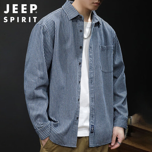 Jeep Spirit Jeep Camisa de manga larga Camisa de trabajo de otoño para hombres Camiseta casual de hombres Men Azul XL