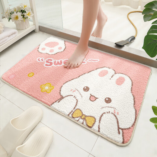 
IOSN bathroom anti-slip mat large area bathroom anti-slip floor mat water absorbent bathroom foot mat cartoon animal toilet anti-slip mat K3881B-Swimming Pool Schnauzer B 50x80cm (indoor versatile) thick weaving imitation lamb