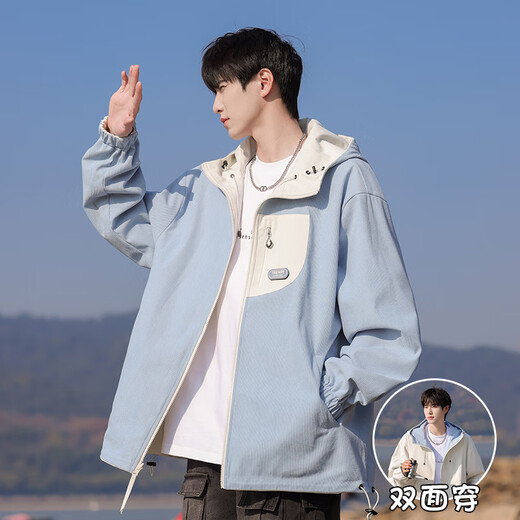 WHIM NASA Reversible Jacket Men's 2025 Autumn and Winter New Jacket Clothes Men's Teenagers Junior High School Students Plus Velvet Beige XL (140-160Jin Jin equals 0.5 kg)