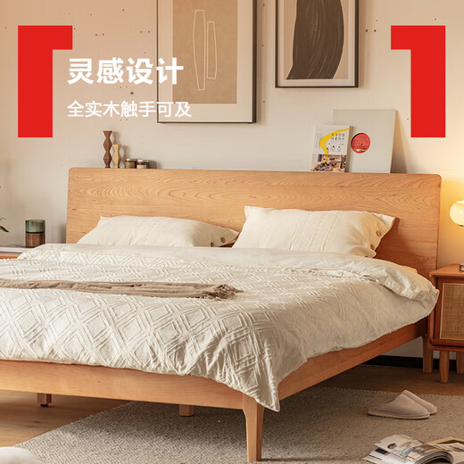 HALF HOUSE new solid wood bed Qianxun Bed 180*200cm Nordic log style master bedroom king bed