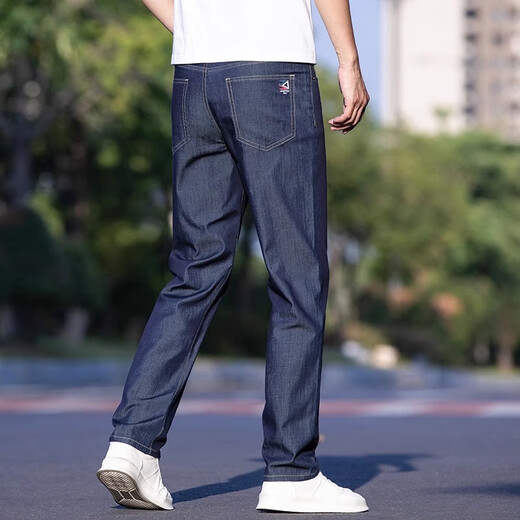 啄木鸟薄款牛仔裤男夏季宽松直筒冰丝商务裤子男款弹力爸爸休闲长裤 9763冰丝蓝+冰丝黑 S -28/(90-100斤)