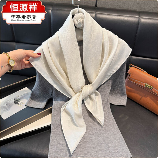 Hengyuanxiang Spring and Summer New Product Imitation Silk Scarf Tiansi Cotton Scarf Fashionable and versatile Ladies Shawl Scarf Women Beige 90*90