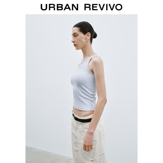 UR2025 Autumn New Women's Clothing Simple Casual Versatile Short Slim Sleeveless T-Shirt UWB450047 Pink Blue S