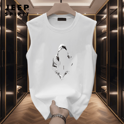 Jeep Spirit Summer Trendy Round Cuella sin mangas Camiseta Vest American Vest American Fitness Creative Creative Top Top Loose Black Vest delantero Izquierda Pequeña K1098 Dos piezas de Small S Recomendadas 70-80Jin [Jin equivale a 0.5 kg]