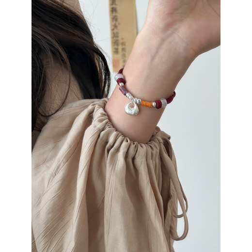 Companion blessing couple niche gift solid 999 sterling silver safe little fat blessing bag red rope animal year bracelet silver bracelet bracelet burgundy gift box packaging