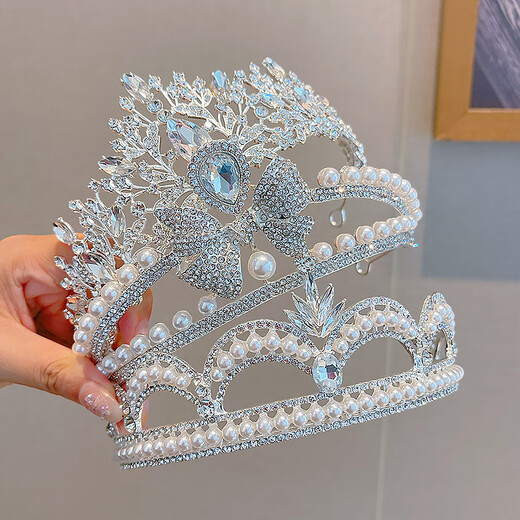 Queen Crown Headwear High-end Princess Children's Light Luxury Crystal Crown Birthday Gift Girls Dance Large Rhinestone Feather Crown Same Style for Little Princesses