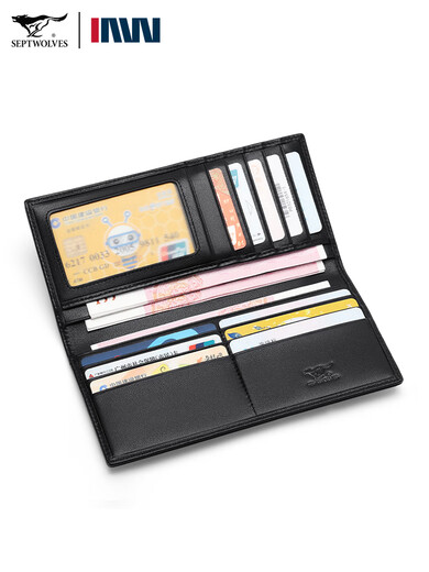 Seven Wolf genuine leather men's long wallet trendy wallet business youth wallet high-end fashion multifunctional men's card bag black