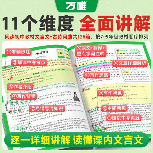
2025 Junior High School Classical Chinese Complete Interpretation 4th Edition People's Education Edition Chinese Special Textbooks for Grade 1, Grade 2, Grade 3, Grade 8, 97 must memorize ancient poems and classical Chinese full explanation and full practice reading training (25th Edition) Complete Interpretation of Classical Chinese Common