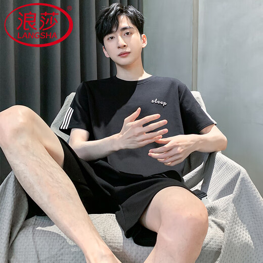浪莎（LangSha）男士睡衣男夏季短袖纯棉男款夏天薄2025新款男生大码家居服 HDE-9928 L 男