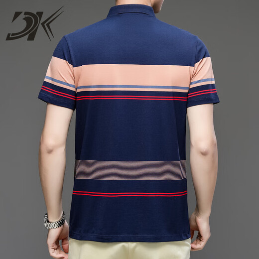 DK Brand Herren-Kurzärärmel-T-Shirt für die Sommer-Streifen von Männern Casual Einfache junge und mittlere vielseitige Polo-Hemd halbärmelte 3523 Blue M.