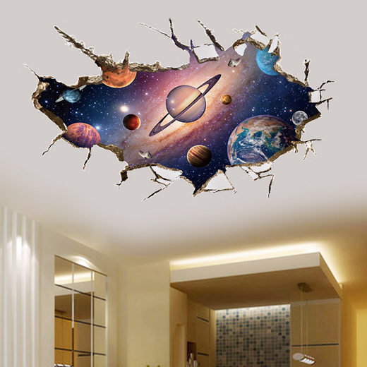 咏幻宇宙银河星空立体穿墙视觉墙贴  自粘可移除贴画天花板装饰 穿墙夜空明月SK9227 大