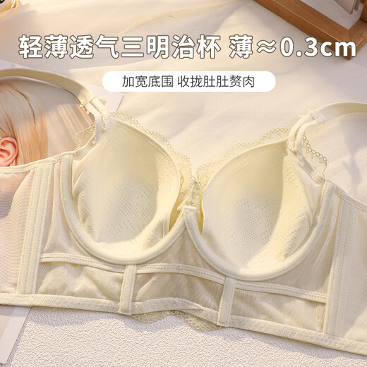 雅鹿性感蕾丝内衣女大胸显小薄款收副乳防下垂调整型软钢圈文胸罩夏季 气质黑 85B 38C