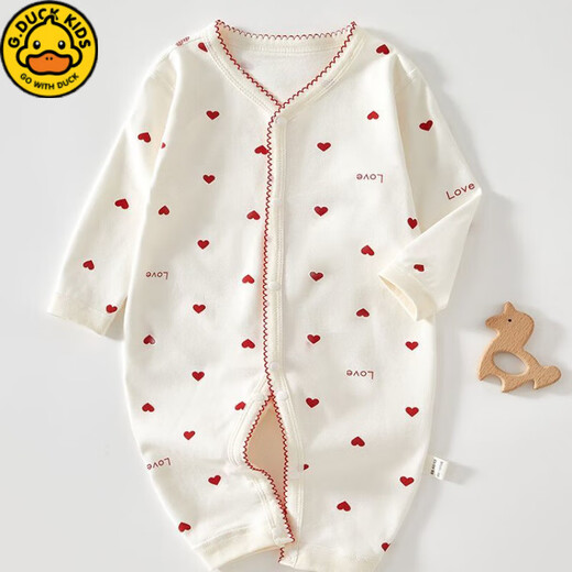 G.duck Little Yellow Duck Newborn Baby Clothes Jumpsuit Spring and Autumn Type Pure Cotton Boneless Harness Newborn Baby Baby Clothes Red Heart 90cm