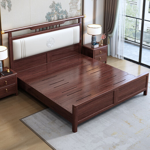 Nanzhu Neues chinesisches massives Holzbett 1,8 m Doppel -Master -Bett Großes Bett Weiches Bett Volles Holz Schwalbenschwanzbett 9901d#
