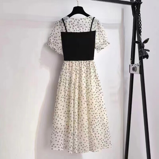 Ciqhunk Guangzhou Robe haut de gamme féminine de treize ans 2025 Été Floral Murffon Faux Tempérament en deux pièces Tempérament français Splicing 6622 Rose Floral S s Recommandé 75jin [Jin est égal à 0,5 kg]