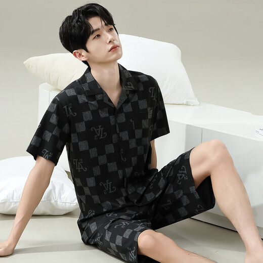 UKUHPK Pyjama Herren Sommer 2025 Sommer Dünne Kurzarmshorts Anzug für locker und größere Größe für den Verschleiß im Freien. 6625 Herrenmodell M Standard (High 165100 Jin [Jin entspricht 0,5 kg]))