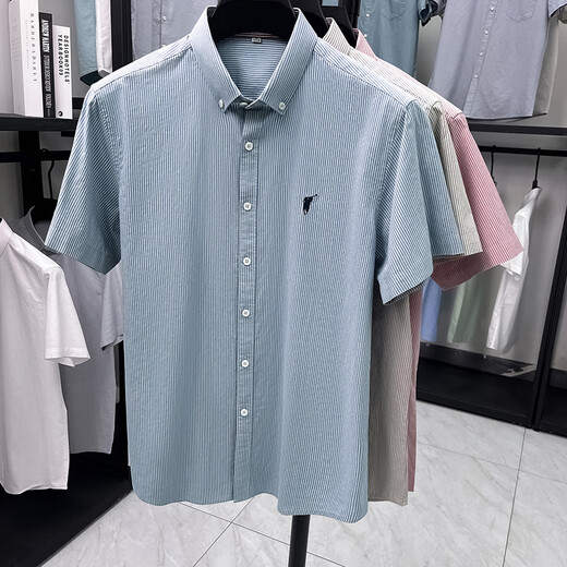 
Vintage car long velvet cotton pure cotton summer new loose plaid short-sleeved shirt men's anti-wrinkle shirt trendy casual shirt thin AN15263 red M