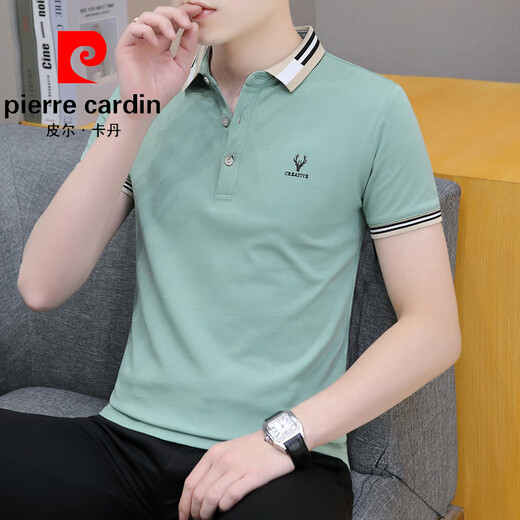皮尔卡丹（pierre cardin）夏季清凉冰丝高端简约休闲薄款翻领商务棉质短袖t恤男刺绣polo.衫 豆绿色 681款 M 85-斤