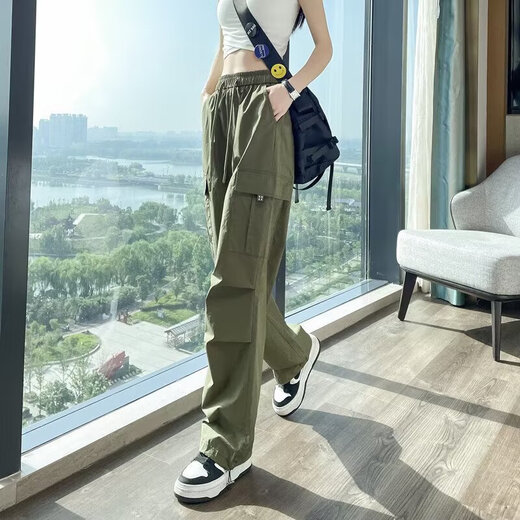 Pantalon de travail de usure de dopamine simple décontractée pour les femmes au printemps et à l'été cordon hip-hop mince-feel large pantalon de plancher