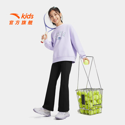 安踏儿童卫衣女大童装2025秋季新款优可丝舒适亲肤运动综训针织套头衫 浅薰紫-6 150