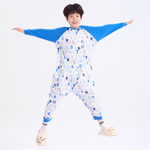 Jiu Sui companion children's one-piece pajamas boys autumn and winter Class A anti-kicking and cold split-leg sleeping bag for children 7A antibacterial home clothes