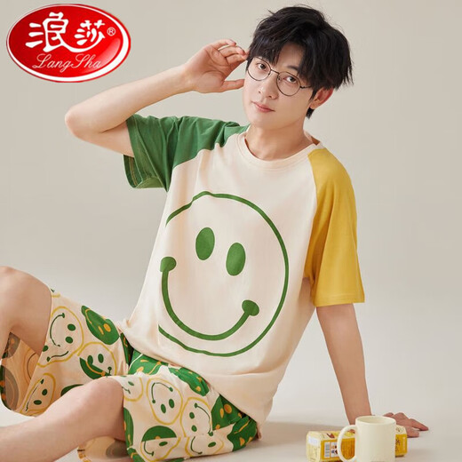 浪莎夏季棉质睡衣男夏短袖短裤青少年卡通套装夏天薄款宽松大码家居服 H9928（短袖短裤） L （建议90-110斤）