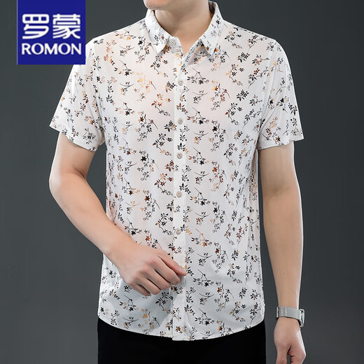 罗蒙（ROMON）25夏季新款男装短袖衬衫薄款衬衣时尚潮流休闲爸爸装上衣 9898金色 L 170