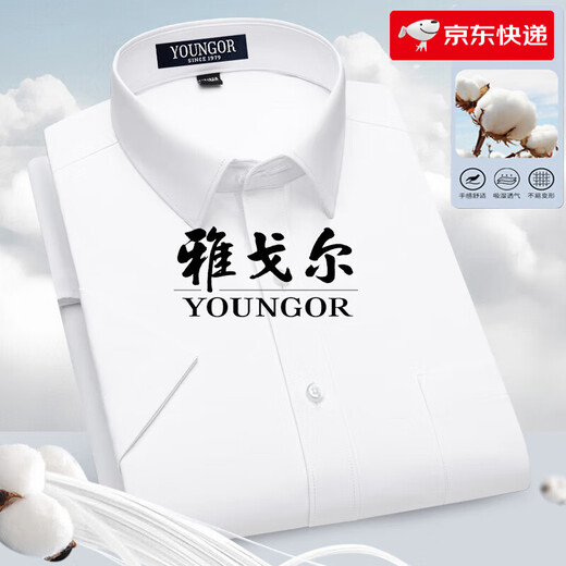 雅戈尔旗舰官方店男士短袖衬衫中年商务休闲条纹免烫抗皱职业正装纯色棉 小蓝条 DX6623 39 建议120-135斤