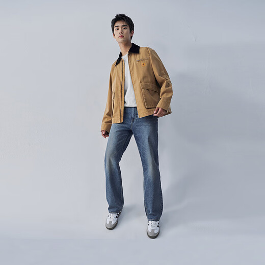 Lee25 new fall and winter product, comfortable version, contrasting color lapel workwear, large pocket design, same style jacket for men and women, trendy brown (size is too large, take one size smaller) M