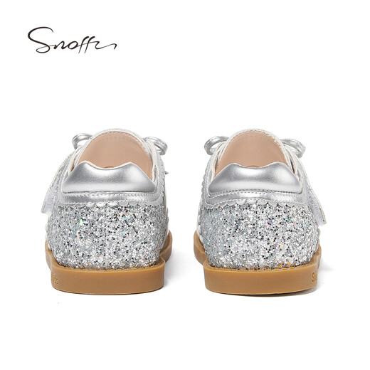 Snaffy Girls' Leather Shoes Crystal Princess Shoes Autumn New Children's Soft Sole Baby Shoes Dolphin Silver 26 Foot Length 15.7cm