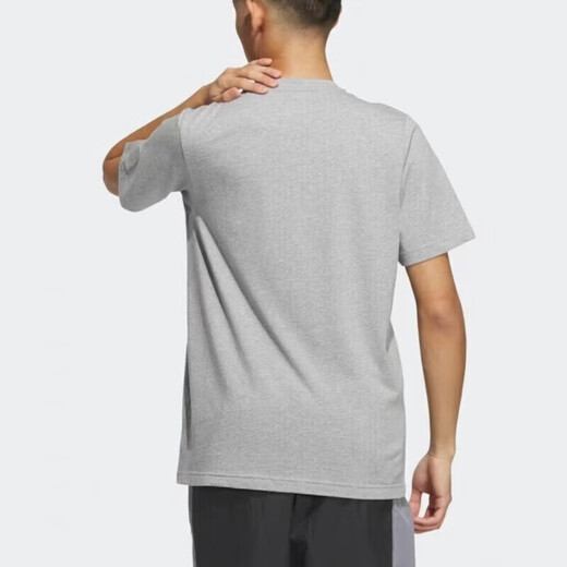 阿迪达斯 （adidas）短袖t恤男装2025夏季新款字母印花美式复古纯棉半袖篮球体恤黑色 IP3887灰色 100 XS 推荐-120斤
