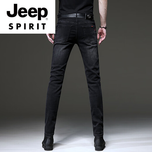 Jeep Spirit2025 Sommer Neue High-End-Schwarze Jeans Herren koreanischer Stil Trendy Retro kleine Füße Stretch lässige Hosen Männer 1048 Black 28