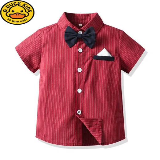 
G.DUCKKIDS children's suit suit handsome boys' dress British spring and summer shirt overalls flower boy's birthday suit summer suit, bow tie removable, crotch with snap button 80 feet (recommended height 70-80)