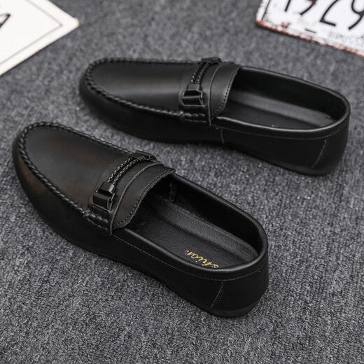 Prince Yierkang ist ein echter Modetrend Herbst Leichtes Männer lof Bean-Schuhe Einfacher koreanischer Stil Non-Rutsch-Männerschuhe kleine Lederschuhe D878 Black 39